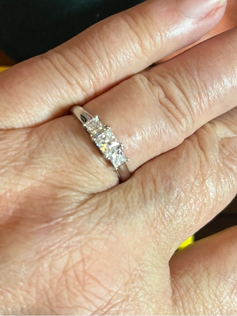 Classic Petite Three-Stone Moissanite  Diamond Ring Silver Sz 8 - Picture 3 of 8